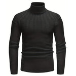 Cable Knit Turtleneck Sweater Slim Fit for Men - Black