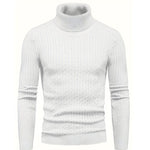 Cable Knit Turtleneck Sweater Slim Fit for Men - White