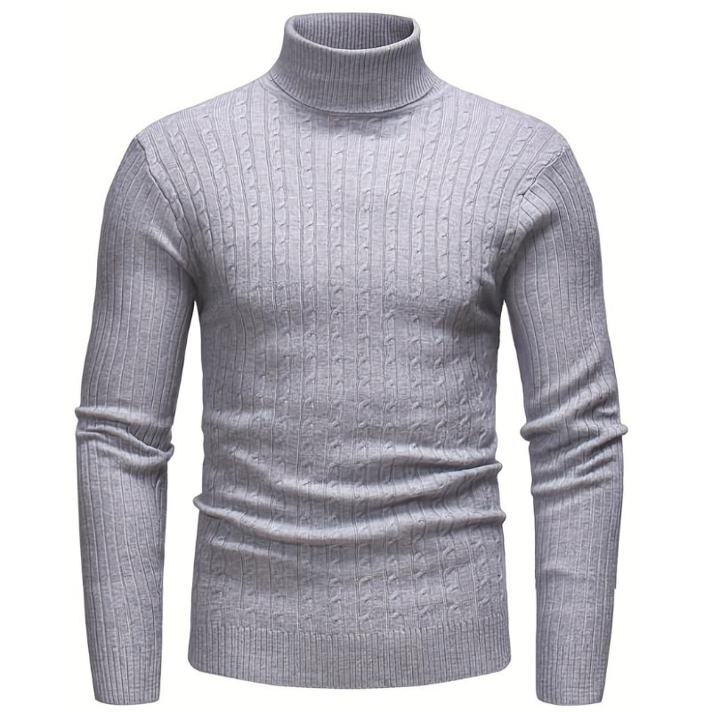 Cable Knit Turtleneck Sweater Slim Fit for Men - Gray