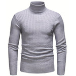 Cable Knit Turtleneck Sweater Slim Fit for Men - Gray