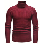 Cable Knit Turtleneck Sweater Slim Fit for Men - Red