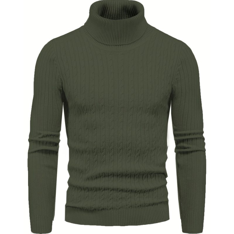 Cable Knit Turtleneck Sweater Slim Fit for Men - Green