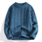 Cable Knit Wool Blend Pullover Sweater for Men - Blue