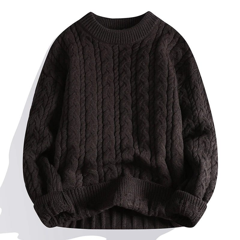 Cable Knit Wool Blend Pullover Sweater for Men - Black