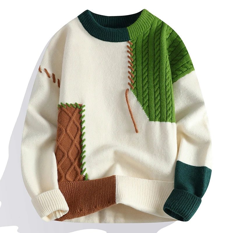 Cable Knit Wool Sweater with Crew Neck for Men - Green
