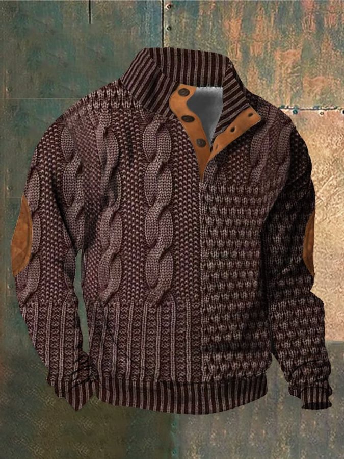Cable Knit Zip-Up Sweater for Men