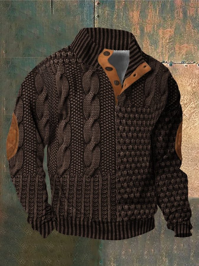 Cable Knit Zip-Up Sweater for Men - Brown