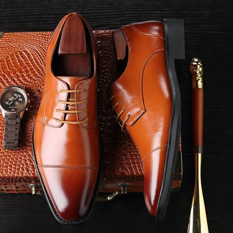 Cap Toe Lace-Up Leather Dress Shoes for Men - View 2