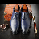 Cap Toe Lace-Up Leather Dress Shoes for Men - Blue