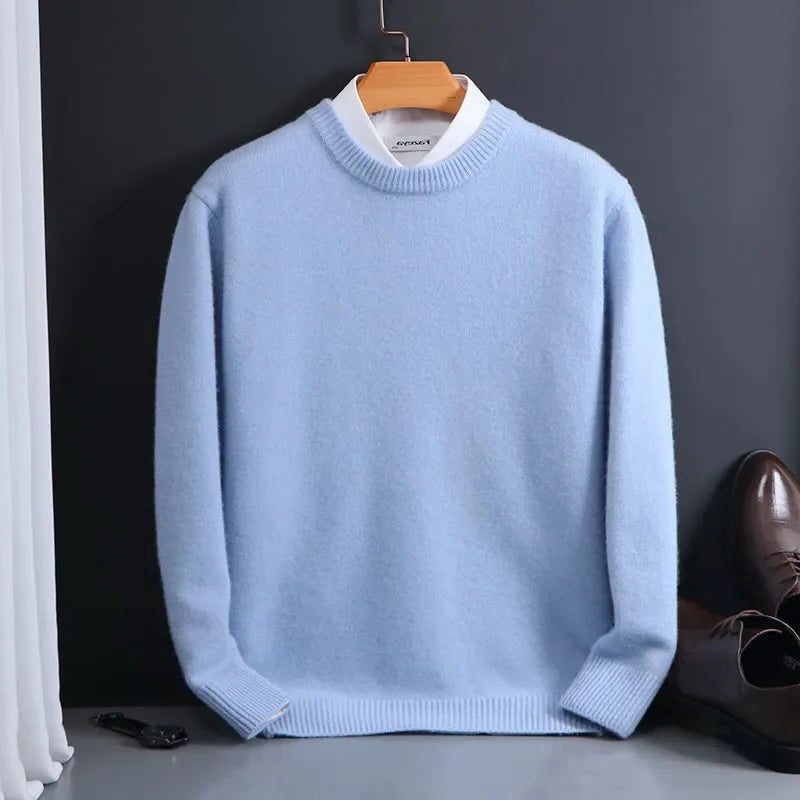 Cashmere Blend Crew Neck Sweater for Men - Sky Blue