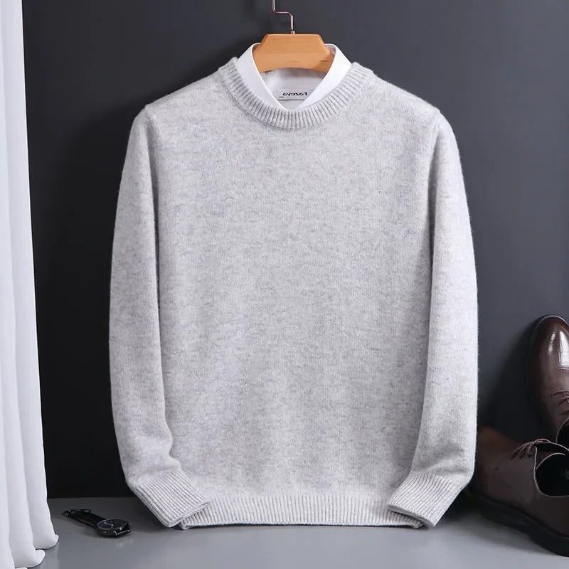 Cashmere Blend Crew Neck Sweater for Men - Gray