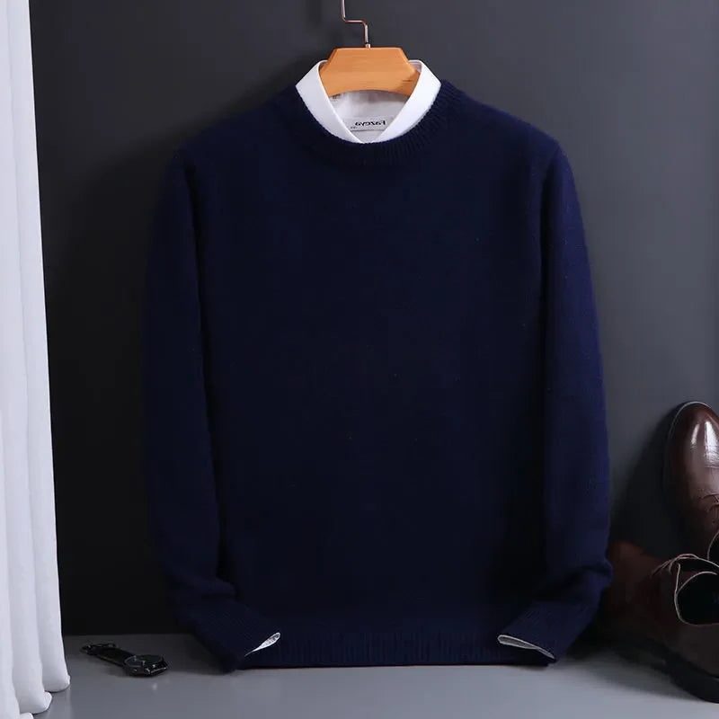 Cashmere Blend Crew Neck Sweater for Men - Navy
