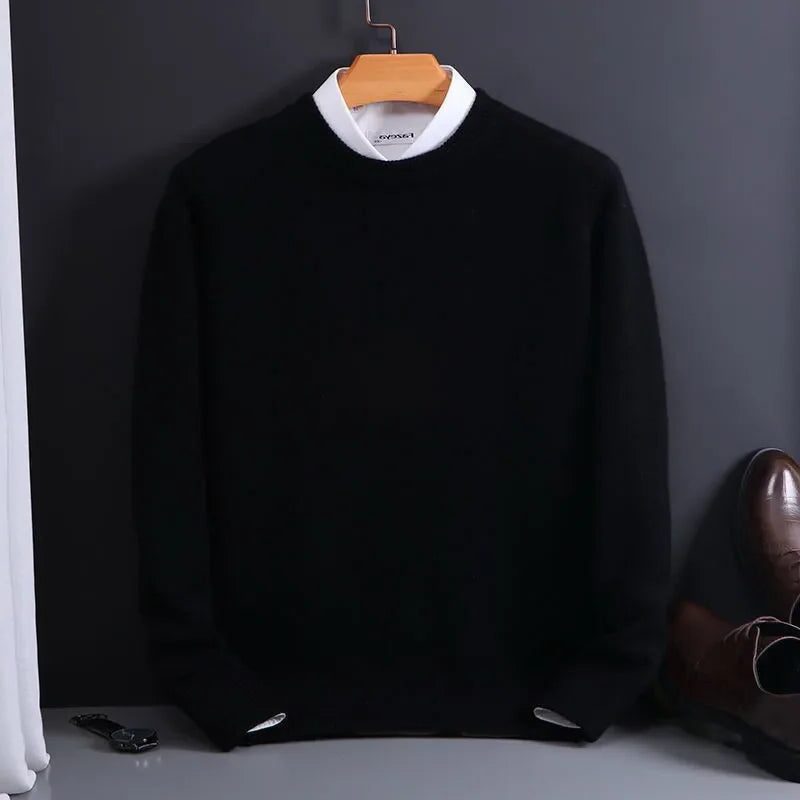 Cashmere Blend Crew Neck Sweater for Men - Black