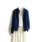 Cashmere Button-Down Cardigan with Ribbed Knit Collar for Women - Blue