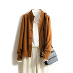 Cashmere Button-Down Cardigan with Ribbed Knit Collar for Women - View 4