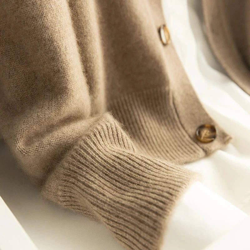 Cashmere Button-Down Cardigan with Ribbed Knit Collar for Women - View 5