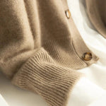 Cashmere Button-Down Cardigan with Ribbed Knit Collar for Women - View 6