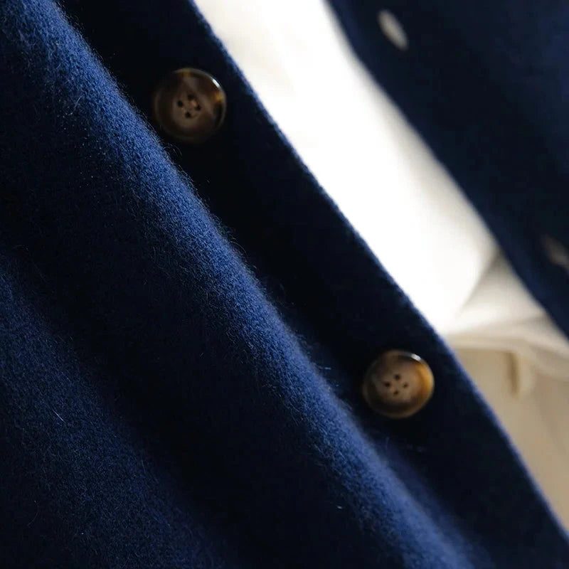 Cashmere Button-Down Cardigan with Ribbed Knit Collar for Women - View 7