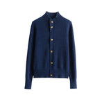 Cashmere Button-Down Cardigan with Ribbed Knit Collar for Women - View 8