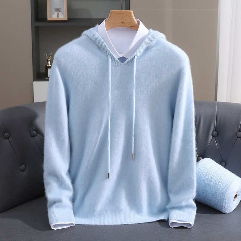 Cashmere Knit Hoodie with Drawstring for Men