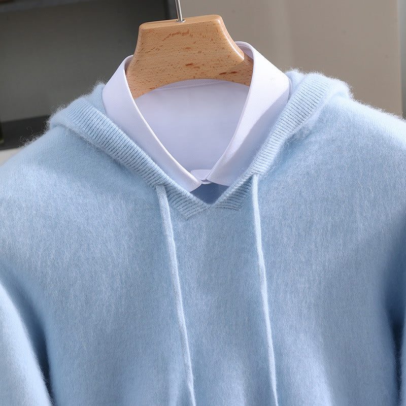 Cashmere Knit Hoodie with Drawstring for Men - View 2