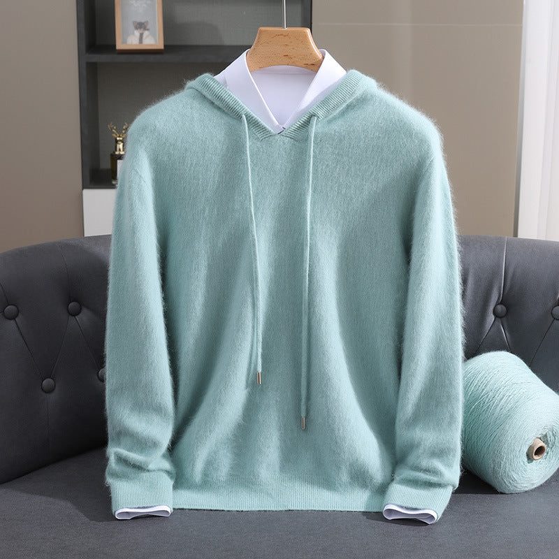 Cashmere Knit Hoodie with Drawstring for Men - Teal