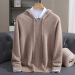 Cashmere Knit Hoodie with Drawstring for Men - Camel