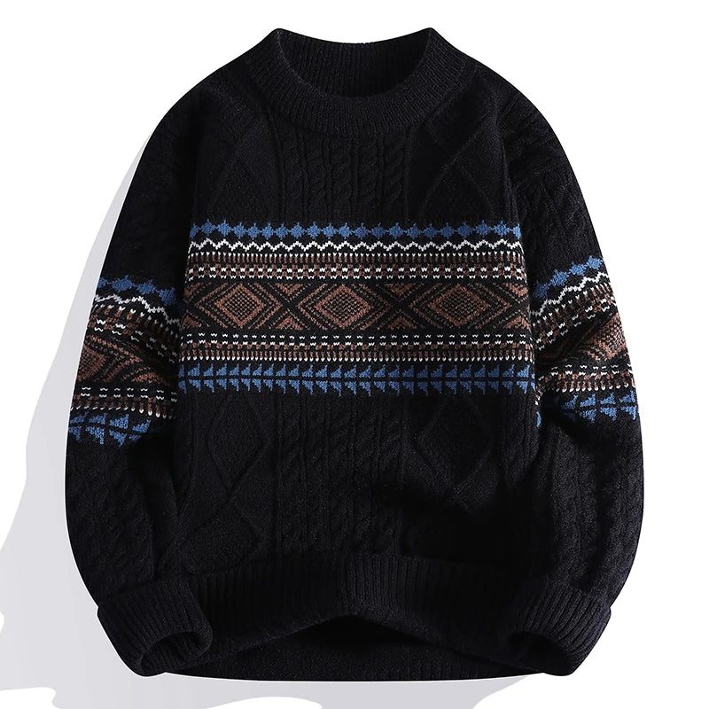Chunky Cable Knit Nordic Crew Neck Sweater for Men
