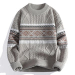 Chunky Cable Knit Nordic Crew Neck Sweater for Men - Khaki