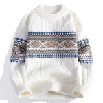Chunky Cable Knit Nordic Crew Neck Sweater for Men - White