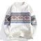 Chunky Cable Knit Nordic Crew Neck Sweater for Men - White