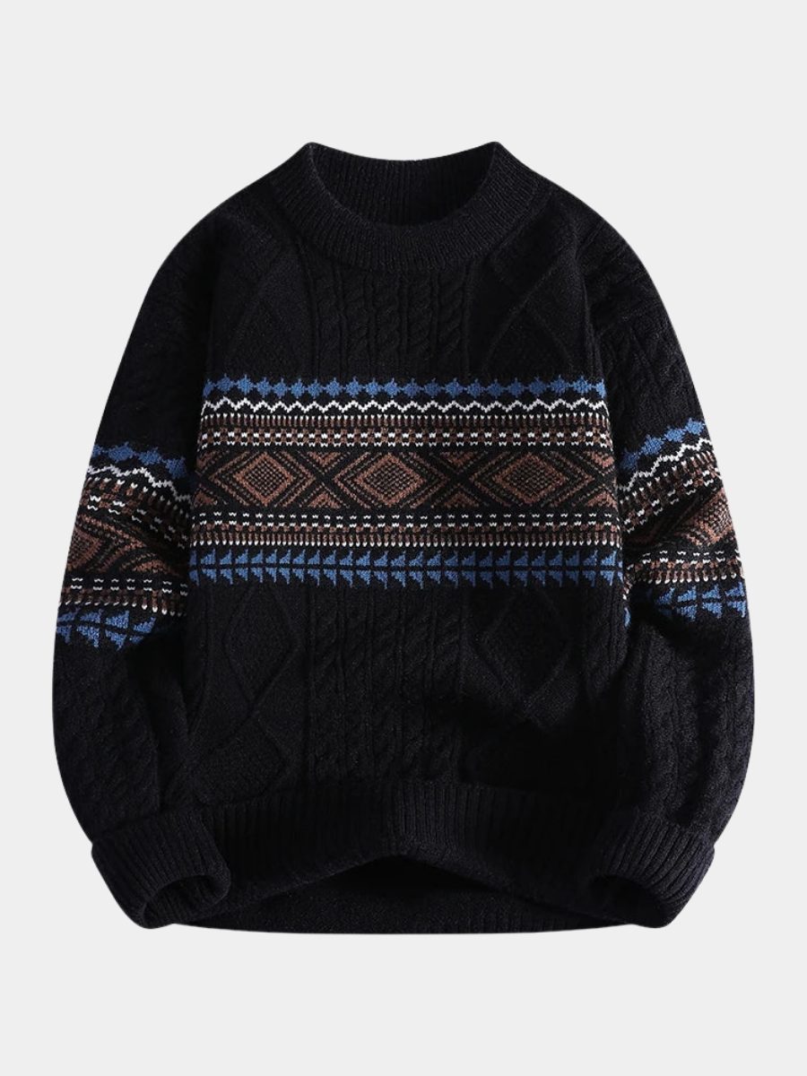 Chunky Cable Knit Nordic Crew Neck Sweater for Men - View 4