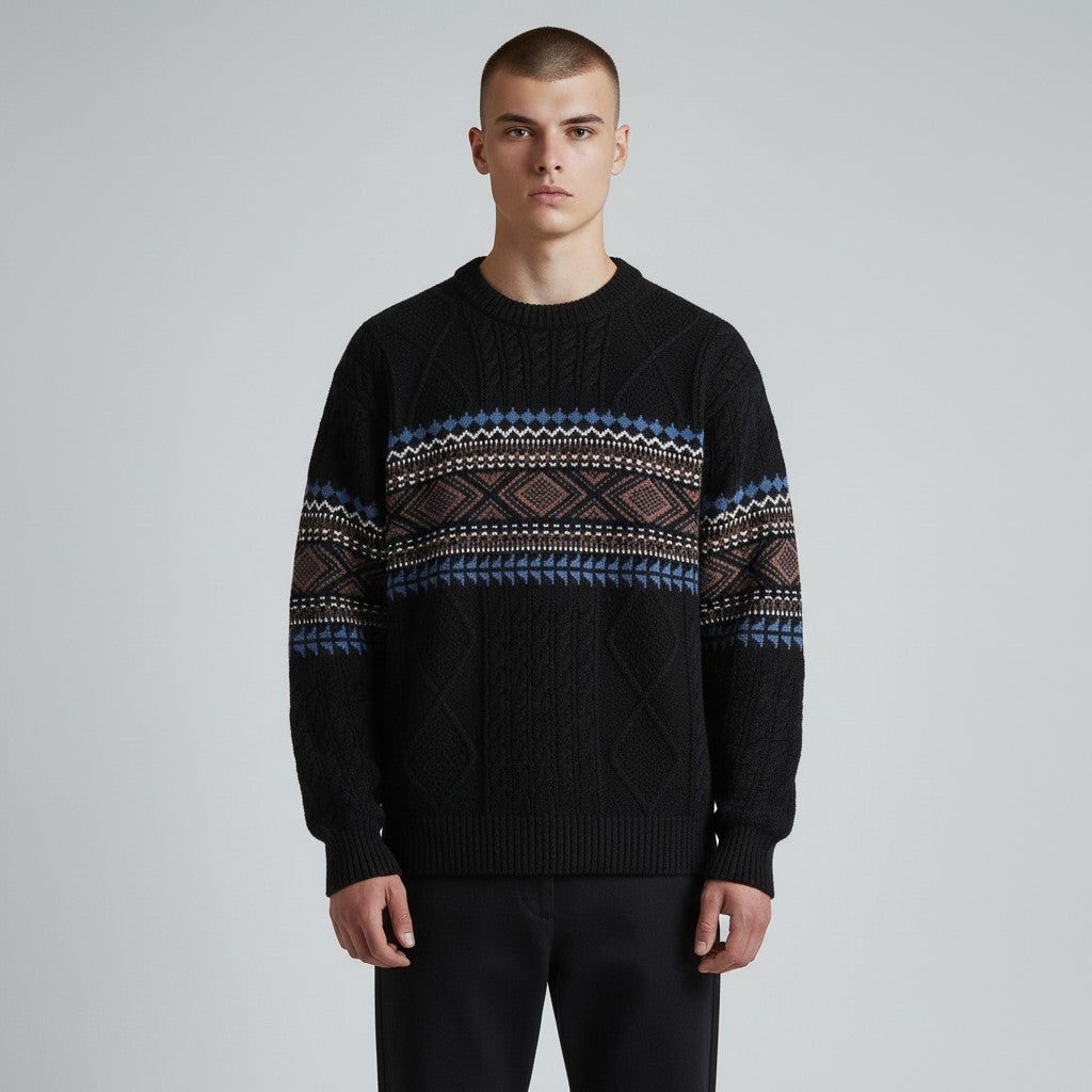 Chunky Cable Knit Nordic Crew Neck Sweater for Men - View 5