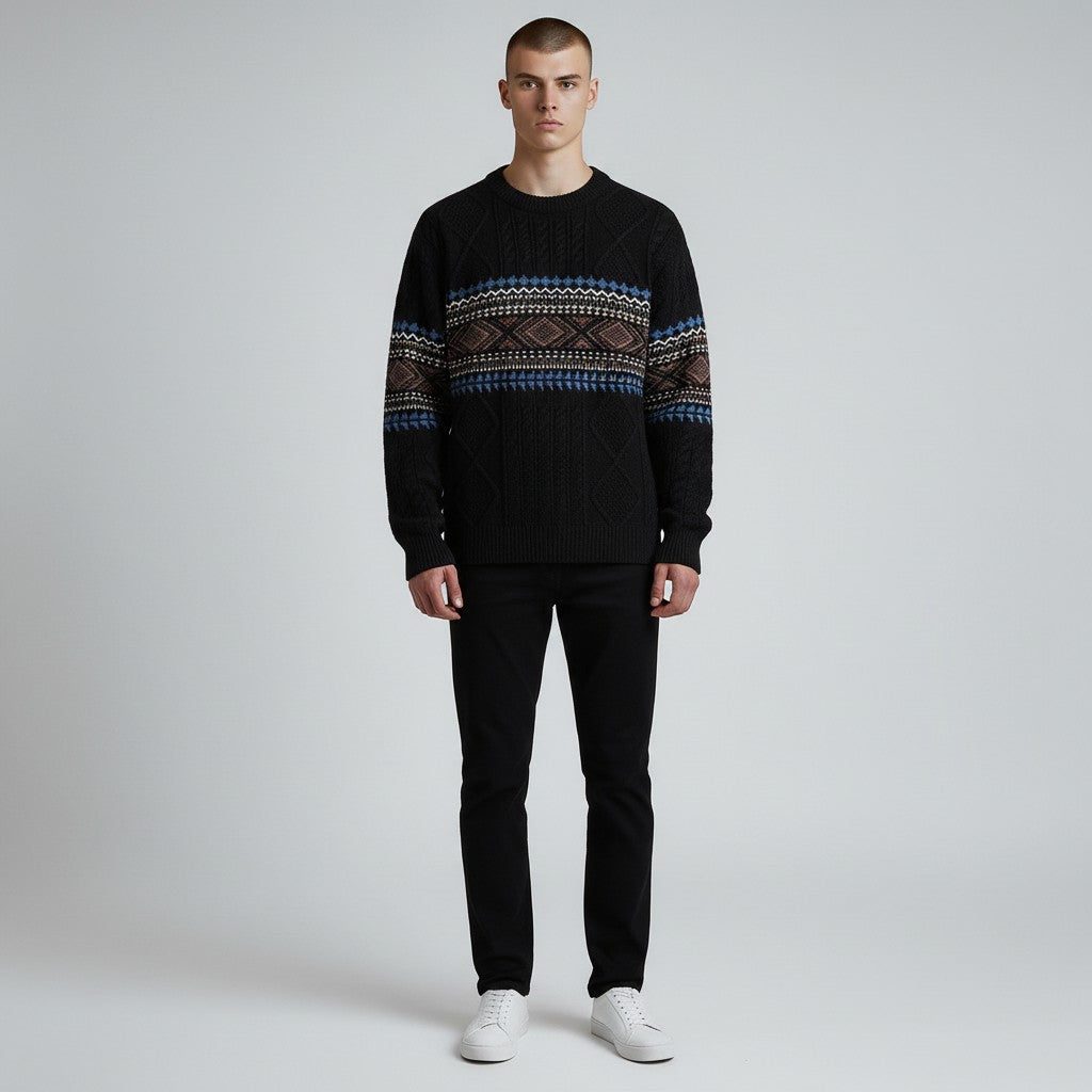 Chunky Cable Knit Nordic Crew Neck Sweater for Men - View 6