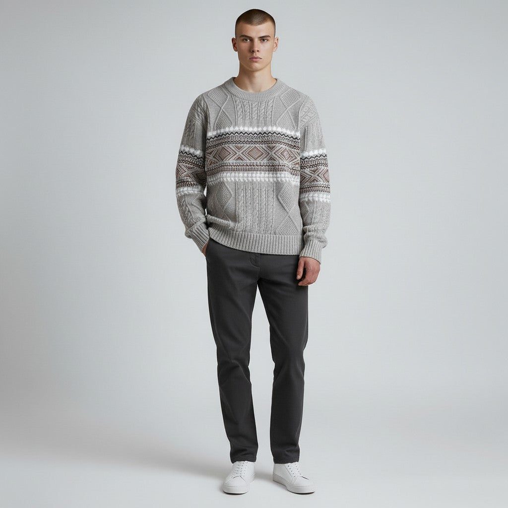 Chunky Cable Knit Nordic Crew Neck Sweater for Men - View 7