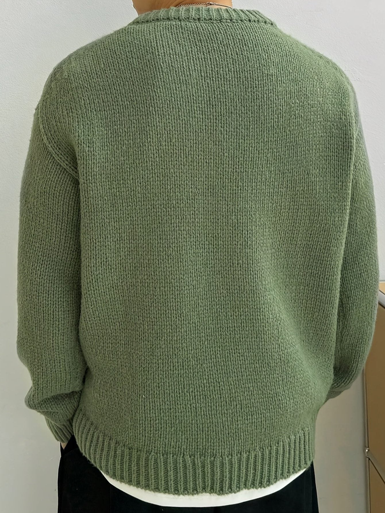 Chunky Knit Ribbed Crew Neck Sweater for Men - View 11