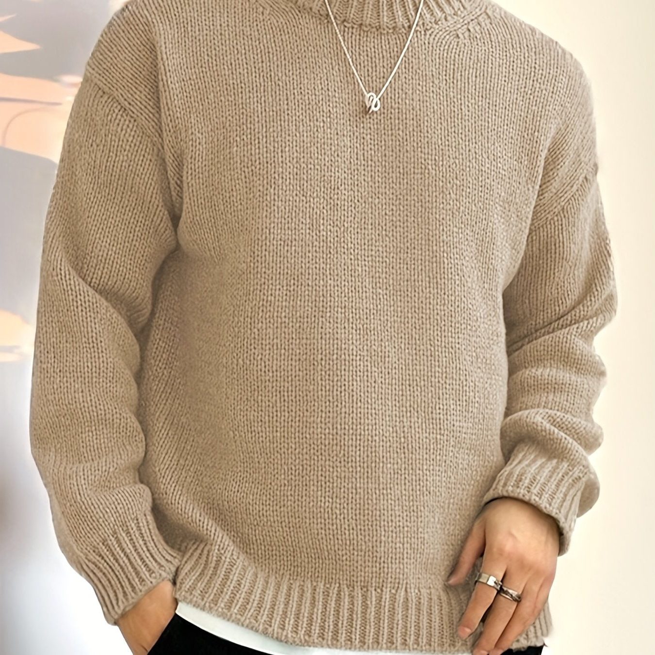 Chunky Knit Ribbed Crew Neck Sweater for Men - View 12