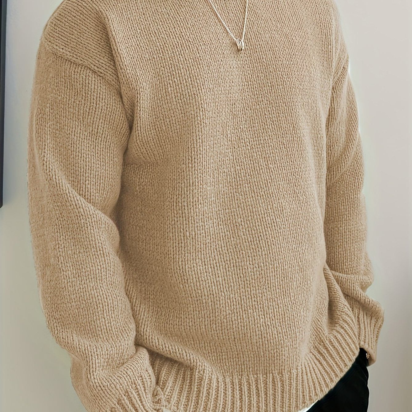 Chunky Knit Ribbed Crew Neck Sweater for Men - View 14