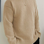 Chunky Knit Ribbed Crew Neck Sweater for Men - Apricot