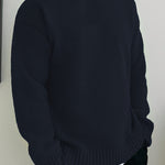 Chunky Knit Ribbed Crew Neck Sweater for Men - Navy blue