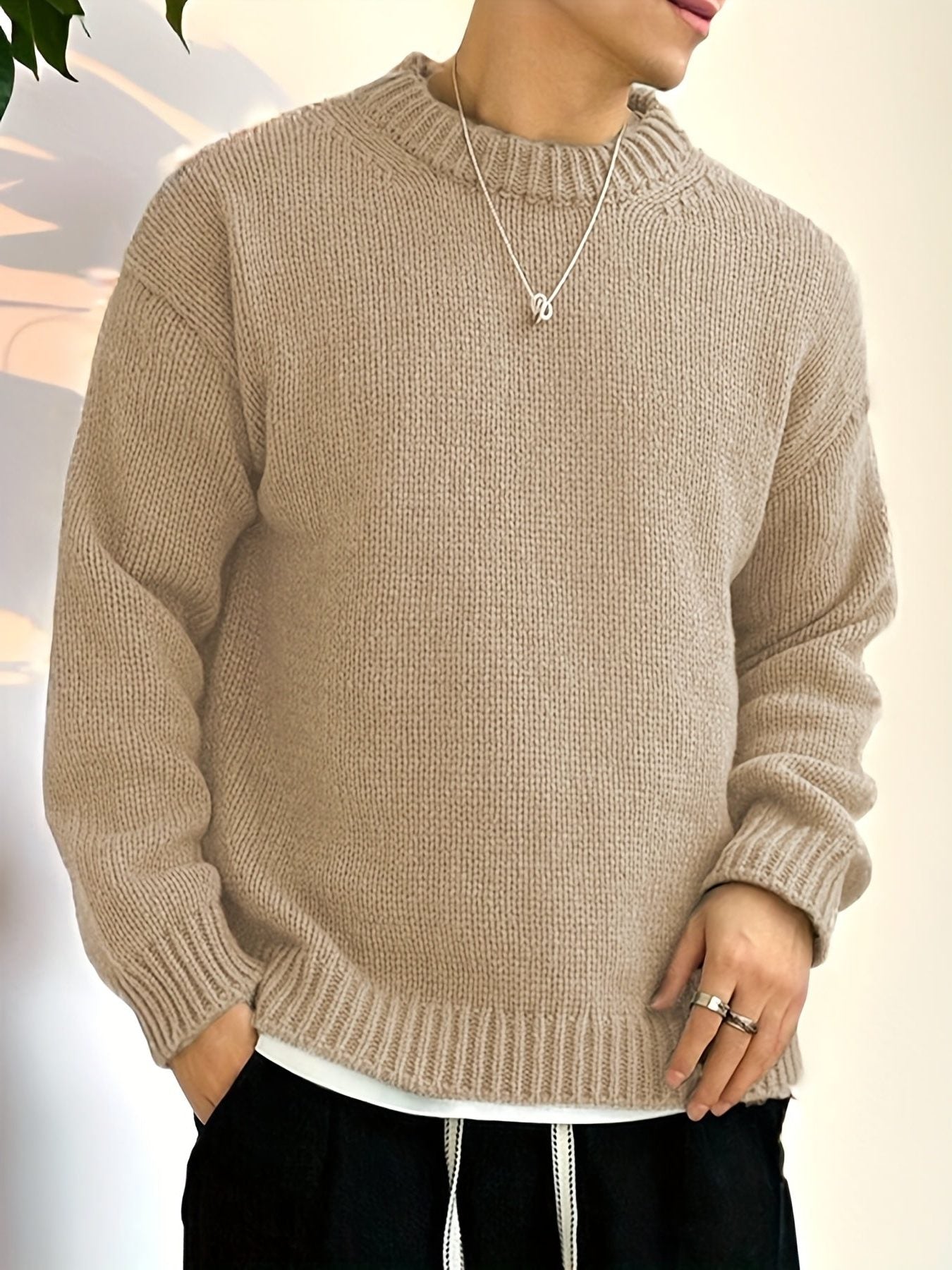 Chunky Knit Ribbed Crew Neck Sweater for Men - View 6