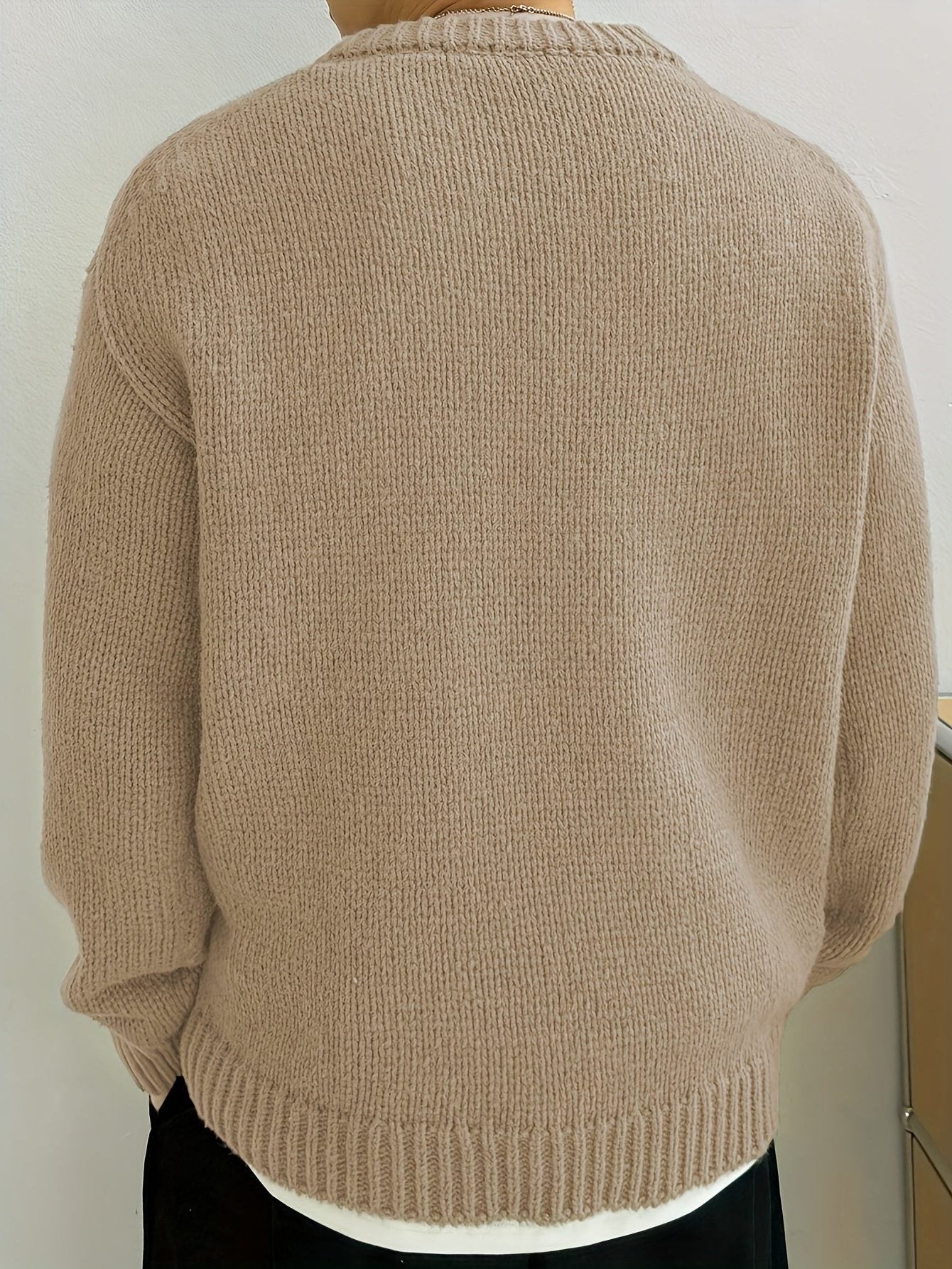 Chunky Knit Ribbed Crew Neck Sweater for Men - View 8