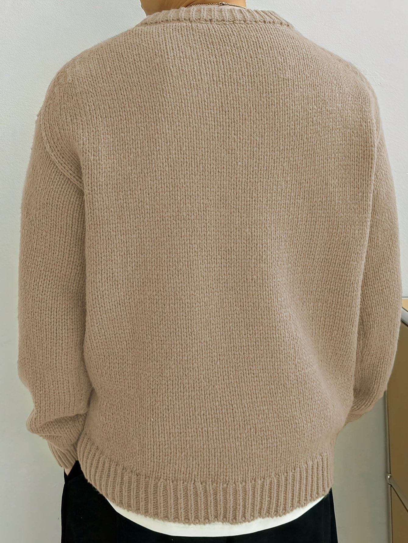 Chunky Knit Ribbed Crew Neck Sweater for Men - View 9