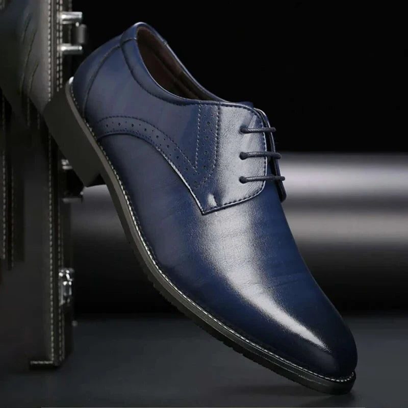 Closed Lace Oxford Brogue Dress Shoes for Men - Navy