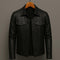 Collared Snap-Button Leather Jacket with Flap Pockets for Men