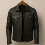 Collared Snap-Button Leather Jacket with Flap Pockets for Men - Dark Gray