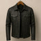 Collared Snap-Button Leather Jacket with Flap Pockets for Men - Dark Gray