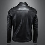 Collared Snap-Button Leather Jacket with Flap Pockets for Men - View 5
