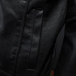 Collared Snap-Button Leather Jacket with Flap Pockets for Men - View 8