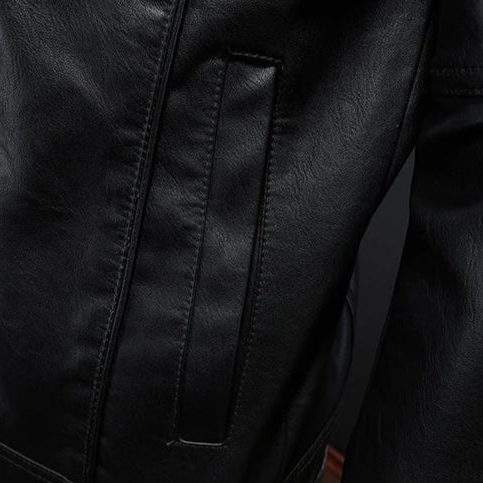 Collared Snap-Button Leather Jacket with Flap Pockets for Men - View 8